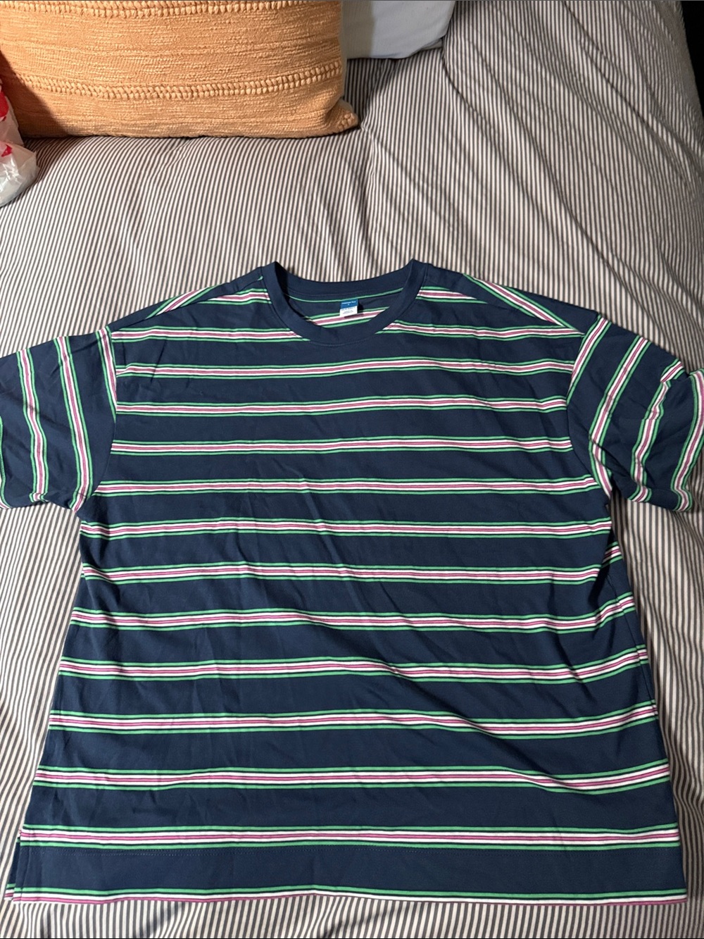 Women’s Old Navy Navy T-Shirt with Green and White Stripes women’s size lg